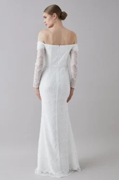 Coast Eyelash Lace Bardot Long Sleeve Dress -Coast Sales Store bcc05326 ivory xl 2