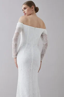 Coast Eyelash Lace Bardot Long Sleeve Dress -Coast Sales Store bcc05326 ivory xl 3