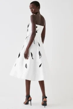 Coast Bandeau Twill Midi Dress With 3d Floral Applique -Coast Sales Store bcc05354 ivory xl 2