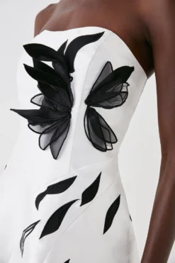 Coast Bandeau Twill Midi Dress With 3d Floral Applique -Coast Sales Store bcc05354 ivory xl 3