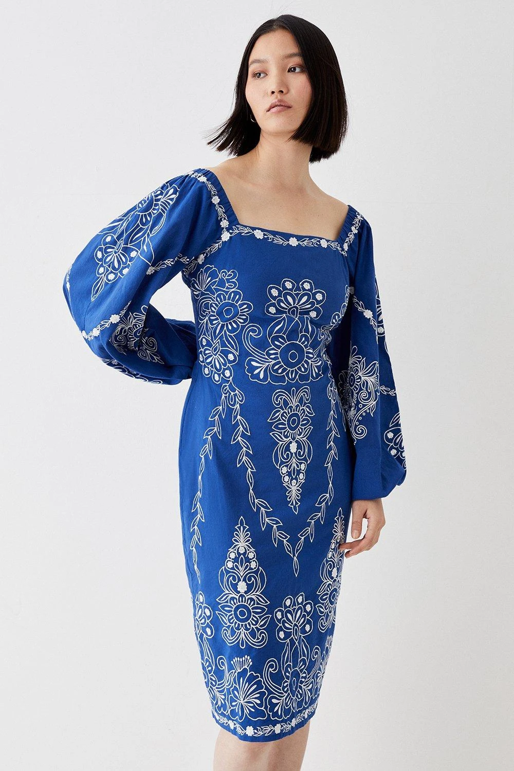 Coast Contrast Embroidered Square Neck Midi Dress 1 Coast Contrast Embroidered Square Neck Midi Dress