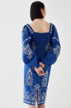 Coast Contrast Embroidered Square Neck Midi Dress 5 Coast Contrast Embroidered Square Neck Midi Dress -Coast Sales Store bcc05383 blue xl 2
