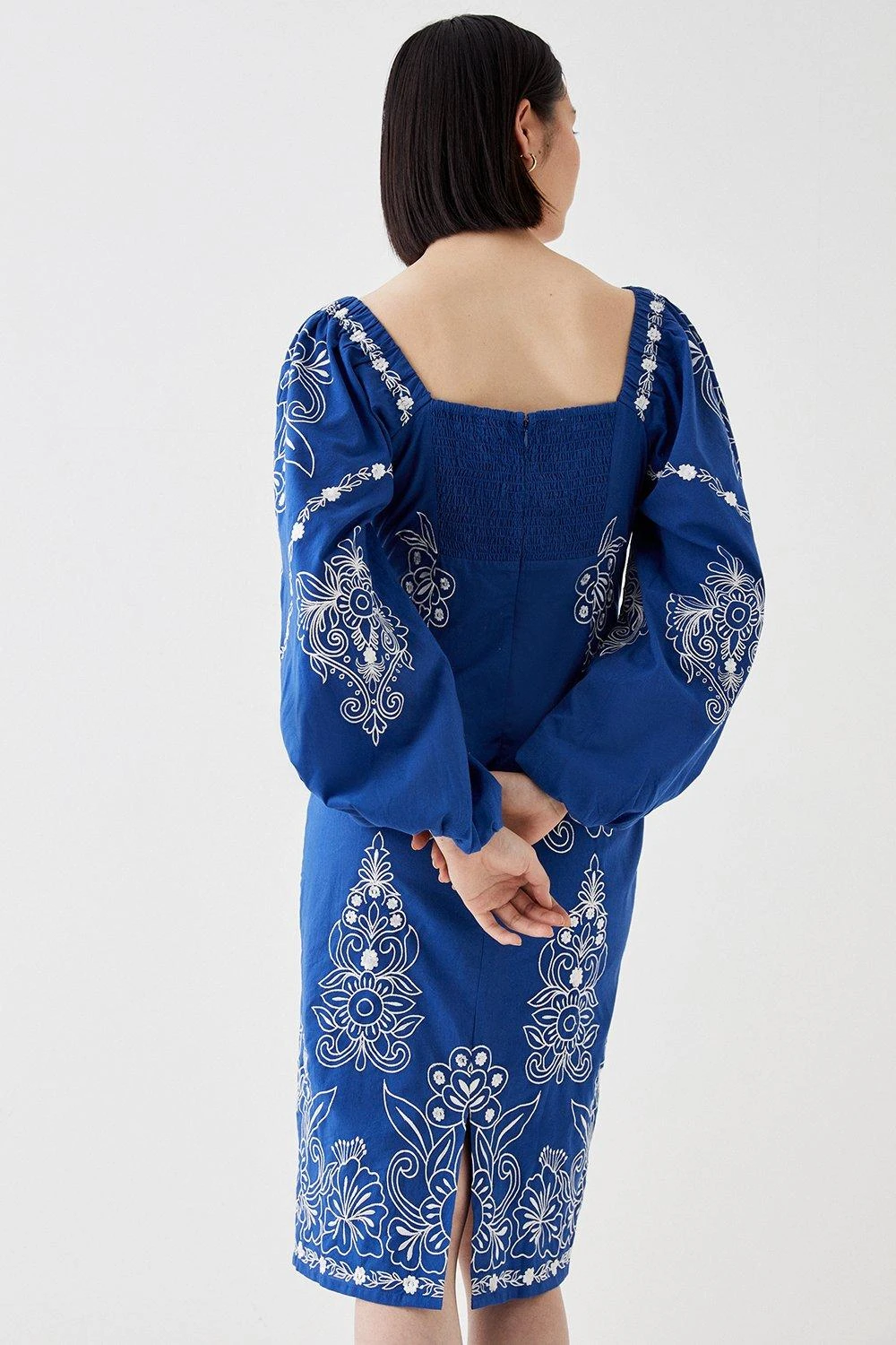 Coast Contrast Embroidered Square Neck Midi Dress 3 Coast Contrast Embroidered Square Neck Midi Dress - Image 3