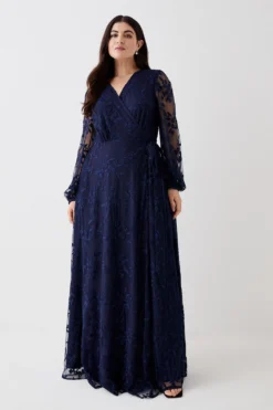 Coast Plus Size Embroidered Mesh Wrap Bridesmaids Dress -Coast Sales Store bcc05410 navy xl 1