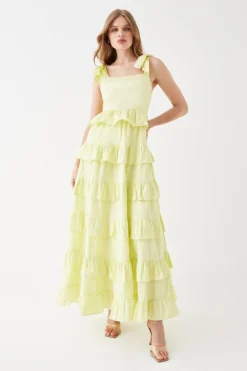 Coast Cotton Tiered Ruffle Tie Strap Maxi Dress