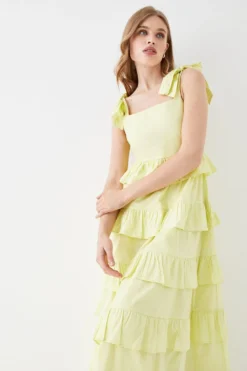Coast Cotton Tiered Ruffle Tie Strap Maxi Dress -Coast Sales Store bcc05420 yellow xl 2