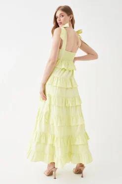 Coast Cotton Tiered Ruffle Tie Strap Maxi Dress -Coast Sales Store bcc05420 yellow xl 3