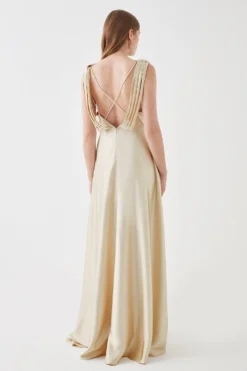 Coast Blouson Bodice Draped Back Satin Bridesmaids Maxi Dress -Coast Sales Store bcc05439 champagne xl 2
