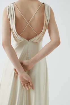 Coast Blouson Bodice Draped Back Satin Bridesmaids Maxi Dress -Coast Sales Store bcc05439 champagne xl 4