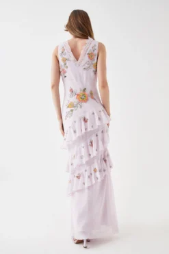 Coast Embellished Lace V Neck Frill Maxi Dress -Coast Sales Store bcc05446 pink xl 2