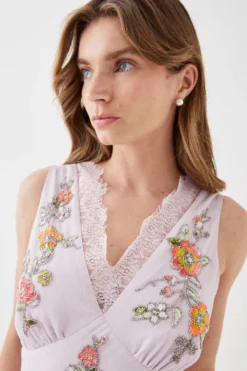 Coast Embellished Lace V Neck Frill Maxi Dress -Coast Sales Store bcc05446 pink xl 3