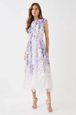 Coast Printed Lace Sleeveless Midi Dress
