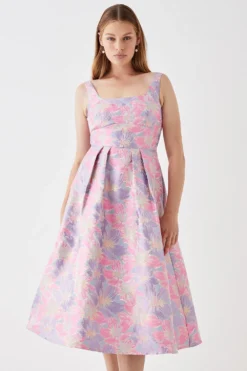 Coast Square Neck Jacquard Dress -Coast Sales Store bcc05468 pink xl 2