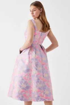 Coast Square Neck Jacquard Dress -Coast Sales Store bcc05468 pink xl 3