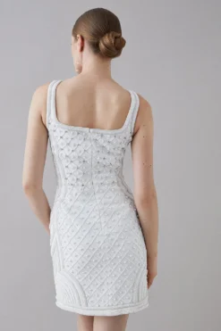 Coast Premium Embellished Square Neck Mini Dress -Coast Sales Store bcc05475 ivory xl 2