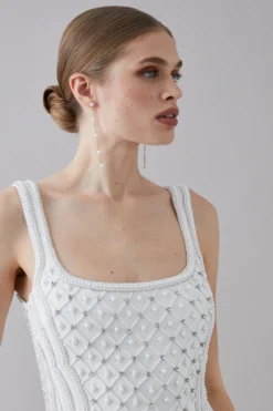 Coast Premium Embellished Square Neck Mini Dress -Coast Sales Store bcc05475 ivory xl 3