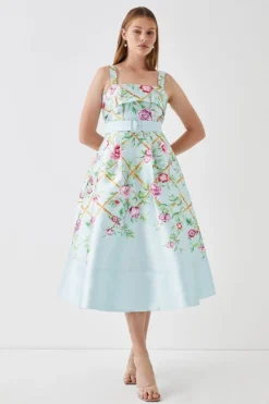 Coast Twill Midi Dress With Pleat Strap & Belt