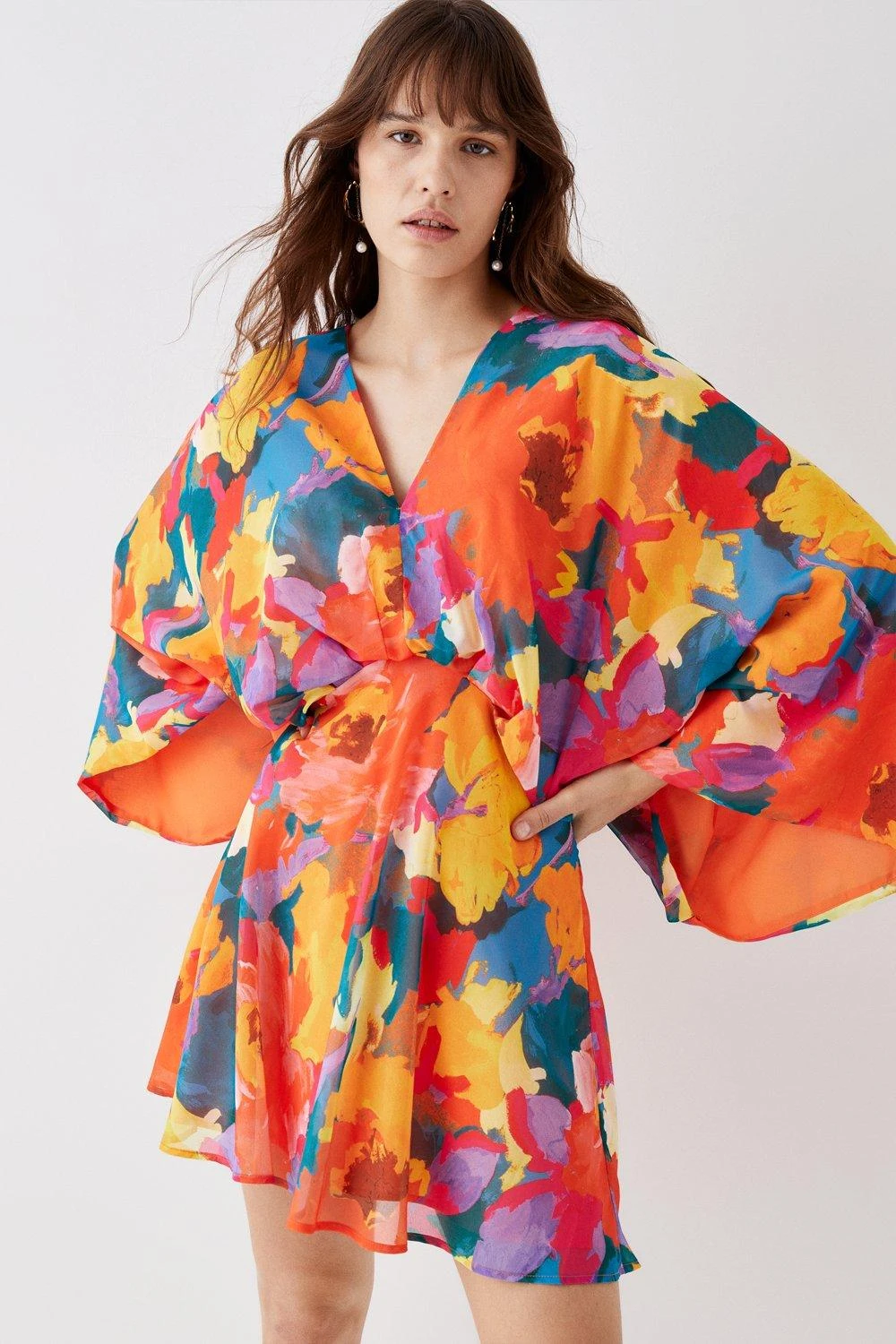 Coast Printed V Neck Kimono Mini Dress 1 Coast Printed V Neck Kimono Mini Dress