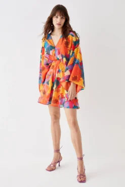 Coast Printed V Neck Kimono Mini Dress 6 Coast Printed V Neck Kimono Mini Dress -Coast Sales Store bcc05492 multi xl 2