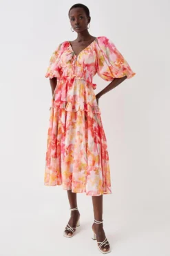 Coast Balloon Sleeve Flowing Midi Dress