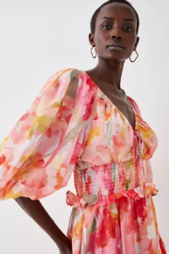 Coast Balloon Sleeve Flowing Midi Dress -Coast Sales Store bcc05502 orange xl 2