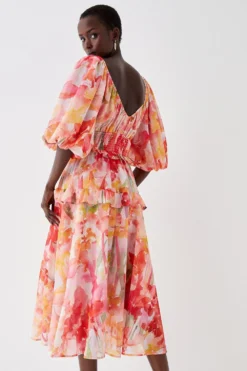 Coast Balloon Sleeve Flowing Midi Dress -Coast Sales Store bcc05502 orange xl 3