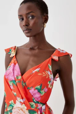 Coast Flutter Shoulder Wrap Dress -Coast Sales Store bcc05506 red xl 2