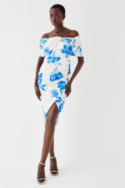 Coast Satin Jacquard Bardot Pencil Dress