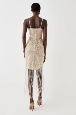 Coast Twist Front Hand Embellished Fringe Cami Dress -Coast Sales Store bcc05516 champagne xl 3