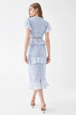 Coast Tiered Lace Pencil Dress With Pleat Tiers -Coast Sales Store bcc05522 blue xl 3