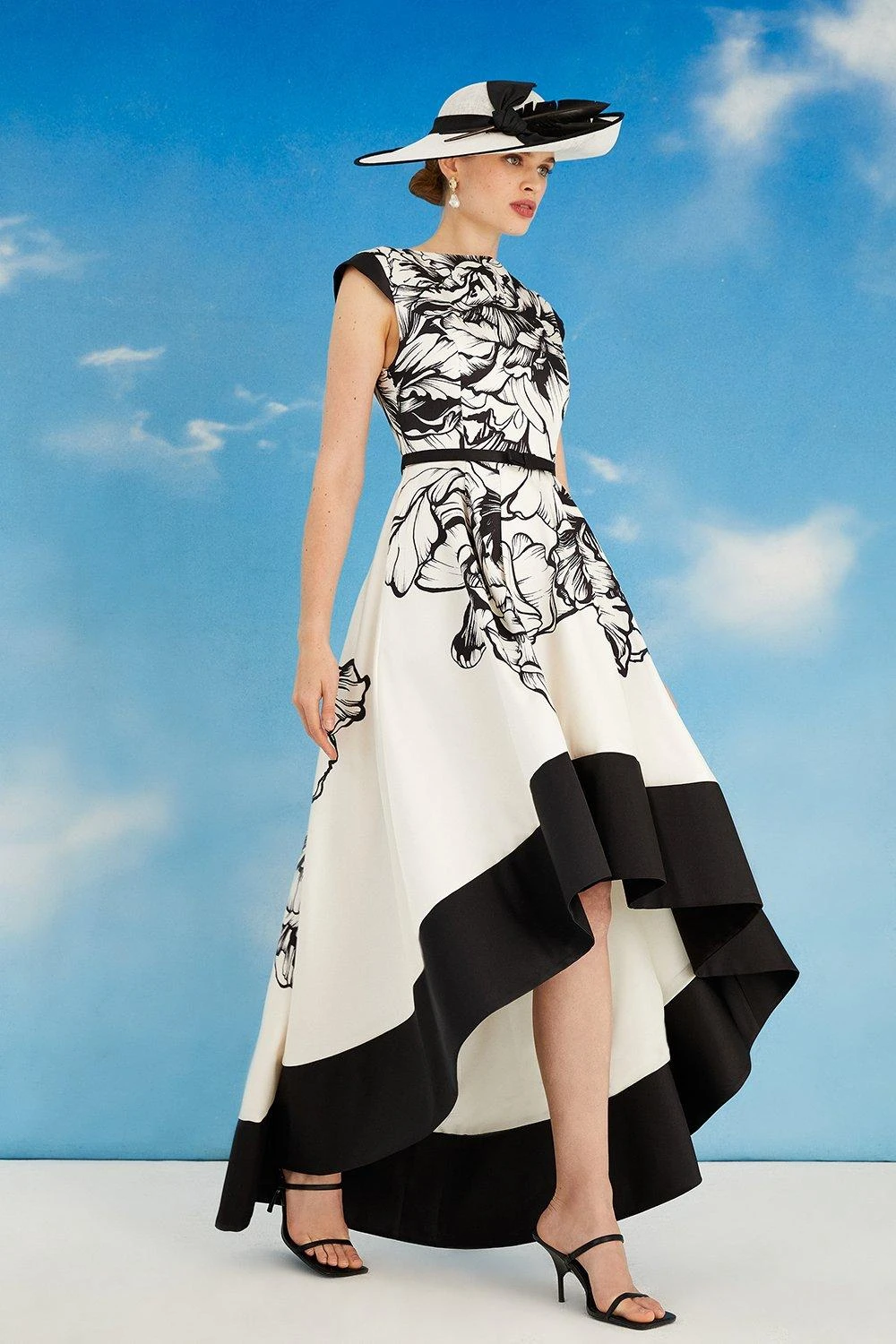 Coast Lisa Tan Floral Placement High Low Midi Dress 2 Coast Lisa Tan Floral Placement High Low Midi Dress - Image 2