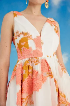 Coast Lisa Tan Plunge Neck Jacquard Dress -Coast Sales Store bcc05529 coral xl 2