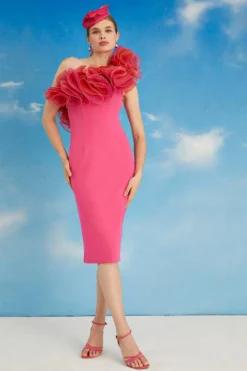 Coast Lisa Tan Organza Oversized Ruffle Pencil Dress -Coast Sales Store bcc05541 hot20pink xl 3