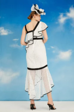 Coast Lisa Tan Geo Lace One Shoulder Ruffle Dress -Coast Sales Store bcc05544 mono xl 3