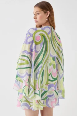 Coast Printed Cape Sleeve Frill Mini Dress -Coast Sales Store bcc05548 multi xl 2