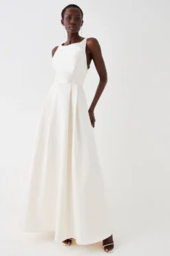 Coast Cross Back Twill Ecru Maxi Dress