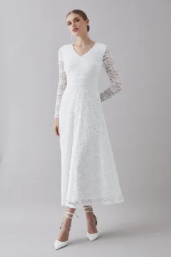 Coast Rose Stretch Lace V Neck Midi Dress