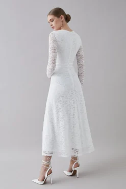 Coast Rose Stretch Lace V Neck Midi Dress -Coast Sales Store bcc05561 ivory xl 2