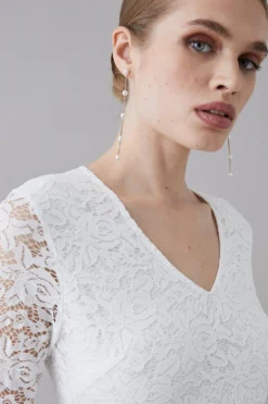 Coast Rose Stretch Lace V Neck Midi Dress -Coast Sales Store bcc05561 ivory xl 3