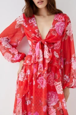 Coast Tie Front Textured Maxi Dress -Coast Sales Store bcc05564 red xl 1