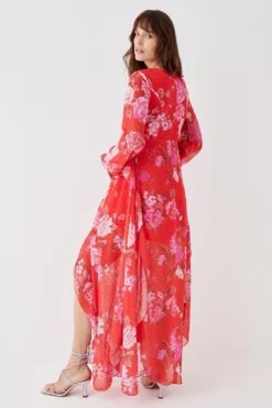 Coast Tie Front Textured Maxi Dress -Coast Sales Store bcc05564 red xl 3