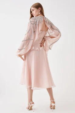 Coast Hand Embellished Cape Sleeve Flowing Midi Dress -Coast Sales Store bcc05566 blush xl 2