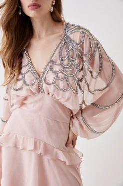 Coast Hand Embellished Cape Sleeve Flowing Midi Dress -Coast Sales Store bcc05566 blush xl 3