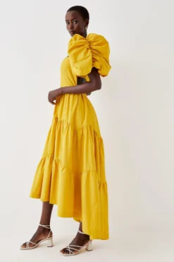 Coast Puff Sleeve Tiered High Low Maxi Dress -Coast Sales Store bcc05570 yellow xl 2