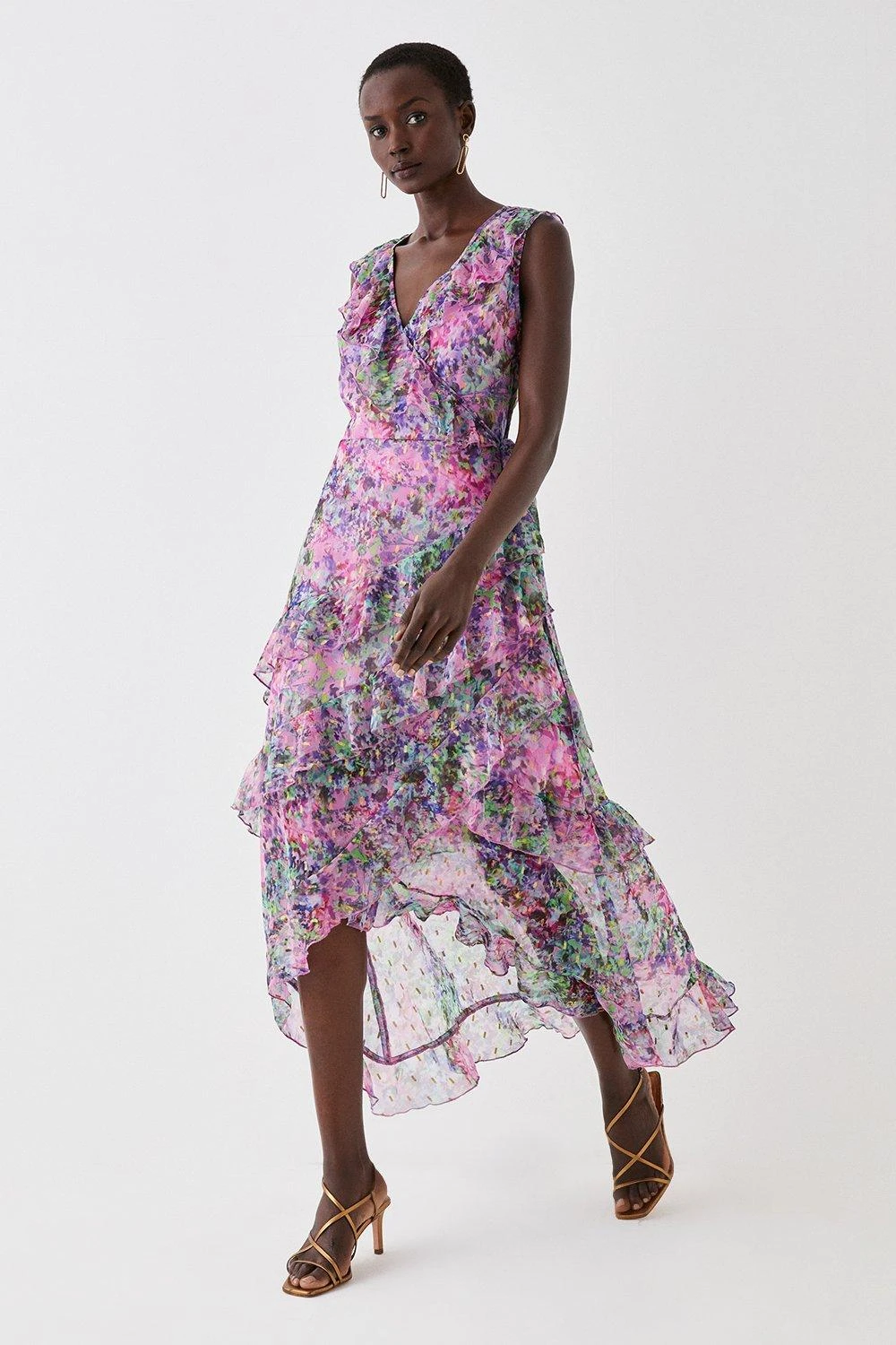 Coast Printed Metallic Ruffle Detail Wrap Dress 1 Coast Printed Metallic Ruffle Detail Wrap Dress