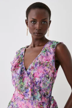 Coast Printed Metallic Ruffle Detail Wrap Dress 5 Coast Printed Metallic Ruffle Detail Wrap Dress -Coast Sales Store bcc05578 purple xl 1