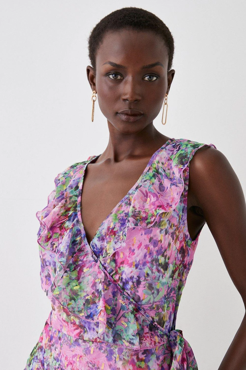 Coast Printed Metallic Ruffle Detail Wrap Dress 2 Coast Printed Metallic Ruffle Detail Wrap Dress - Image 2