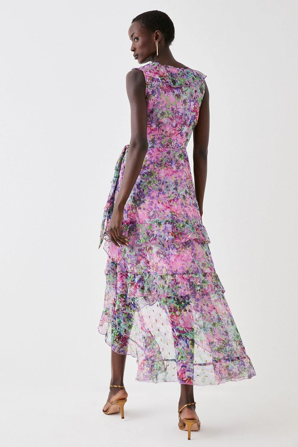 Coast Printed Metallic Ruffle Detail Wrap Dress 3 Coast Printed Metallic Ruffle Detail Wrap Dress - Image 3