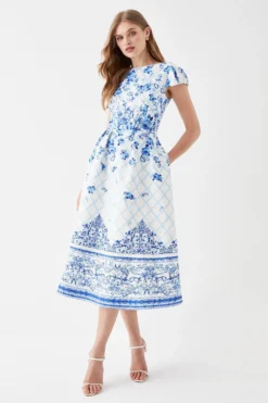 Coast Puff Sleeve Satin Midi Dress