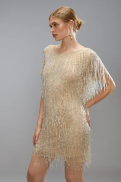 Coast Two Tone Beaded Fringe Short Sleeve Mini Dress -Coast Sales Store bcc05610 pearl xl 2 scaled